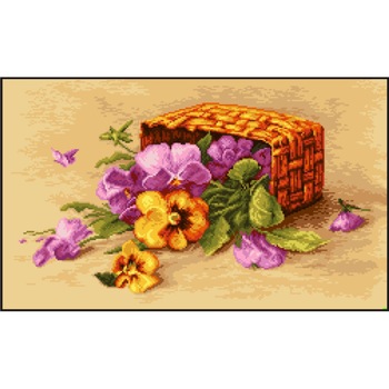 Cos cu panselute - kit goblen cu diagrama alb-negru Cos cu panselute - kit goblen cu diagrama alb-negru