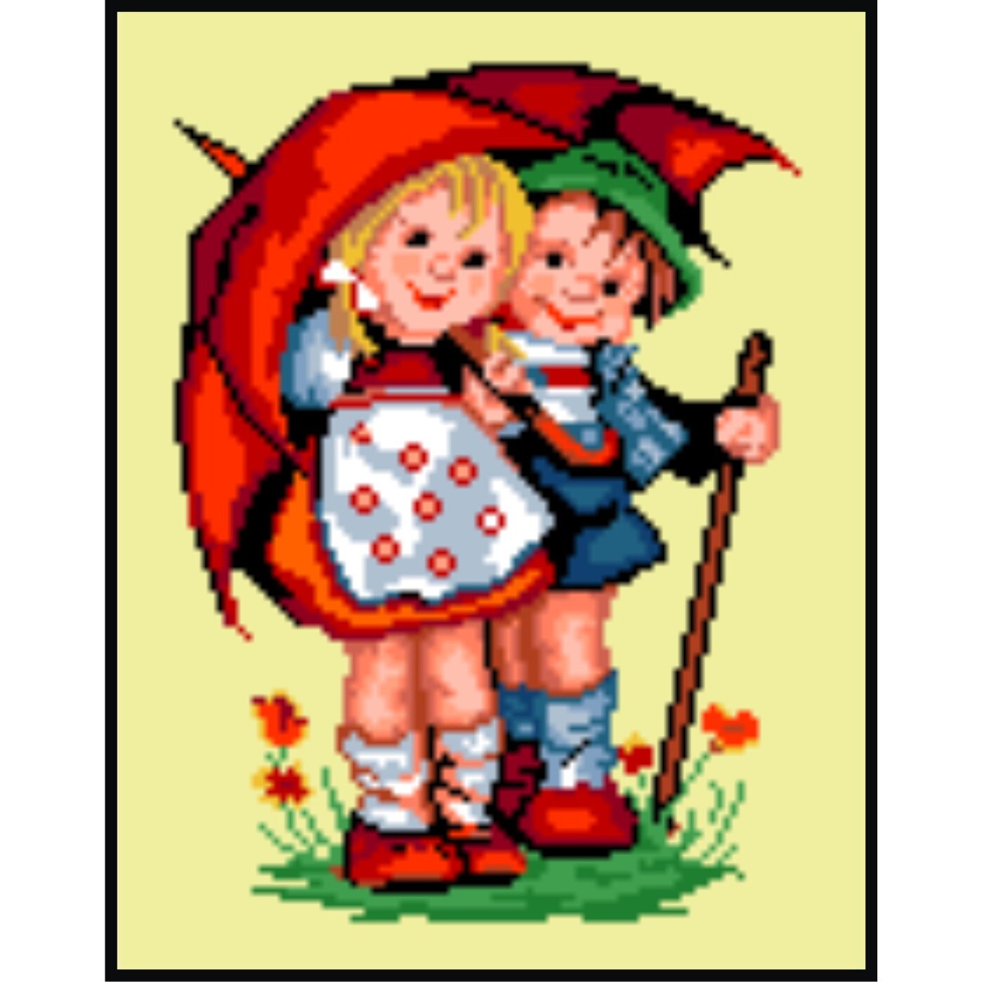 Copii sub umbrela - kit goblen cu diagrama alb-negru