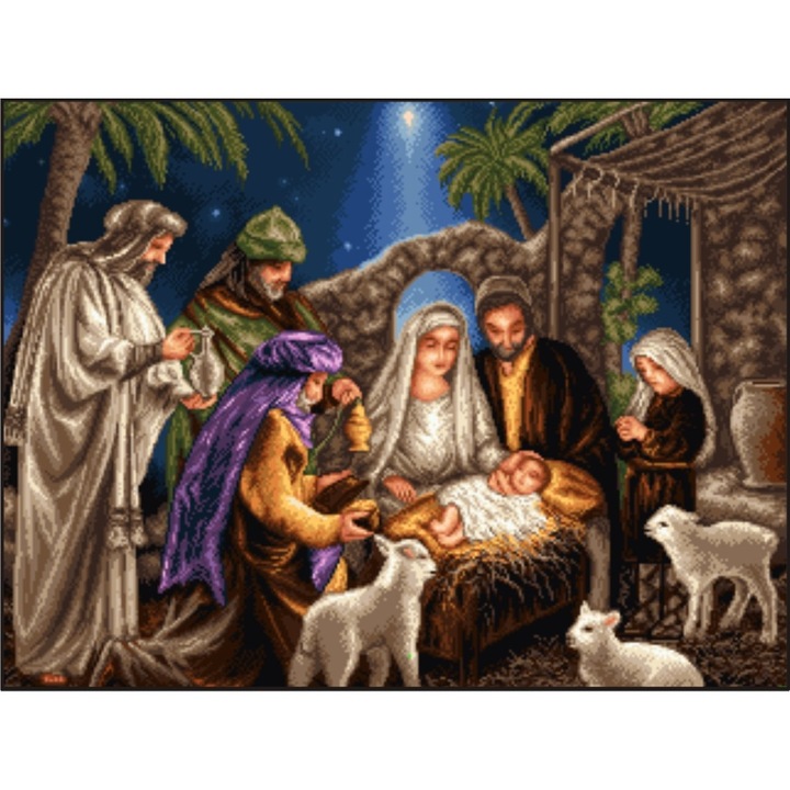 Nasterea Pruncului Sfant - kit goblen cu diagrama alb-negru