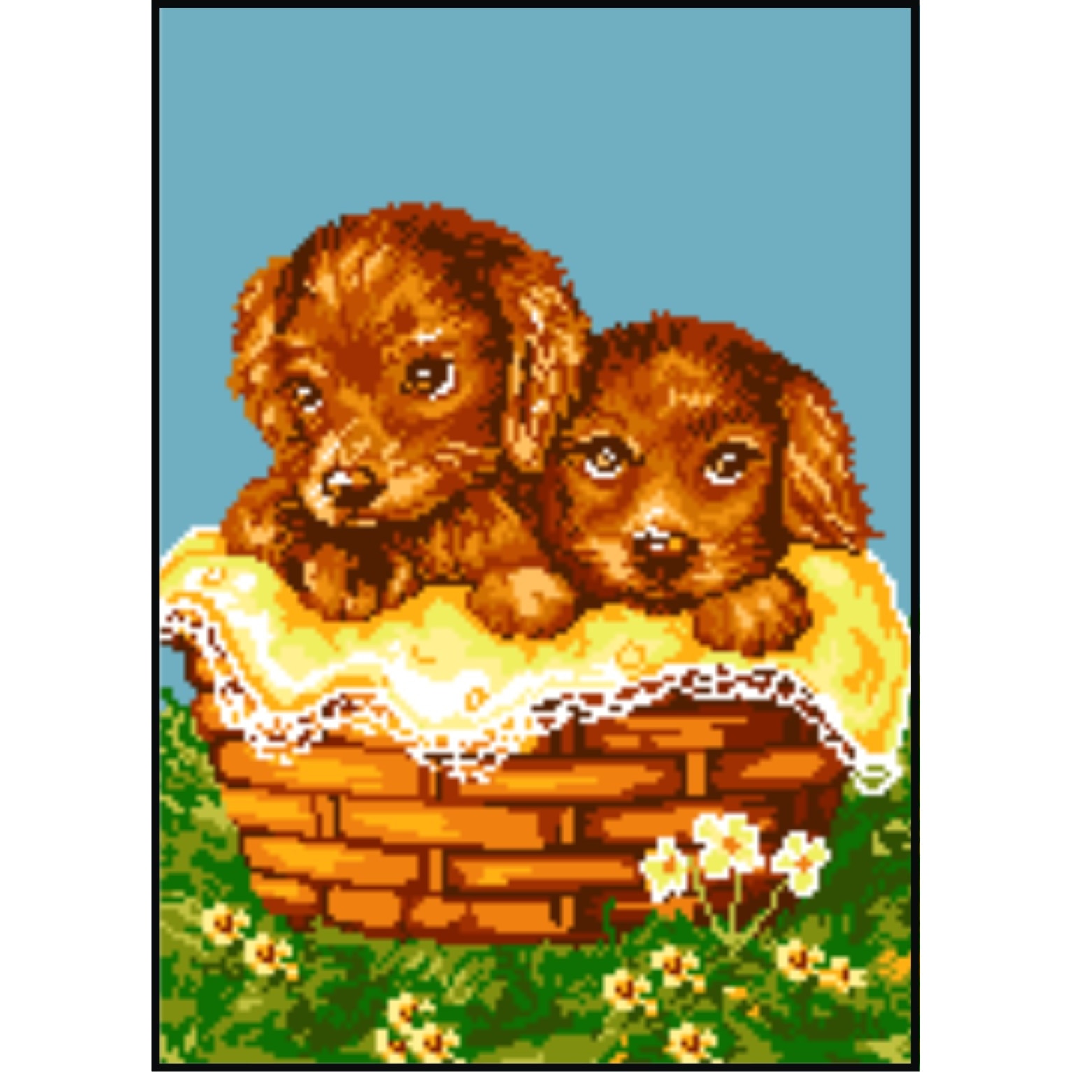 Cos cu catelusi - kit goblen cu diagrama color