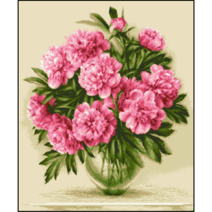 Bujori roz - kit goblen cu diagrama color