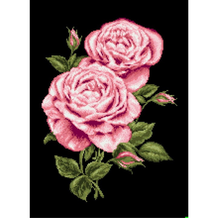 Goblen Aloha!, Rogoblen - kit cu diagrama alb-negru, panza Zweigart neagra si fire mouline, 16 x 22 cm