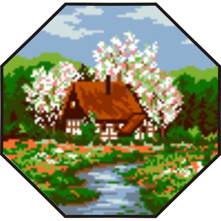 Primavara in octogon - kit goblen cu diagrama alb-negru