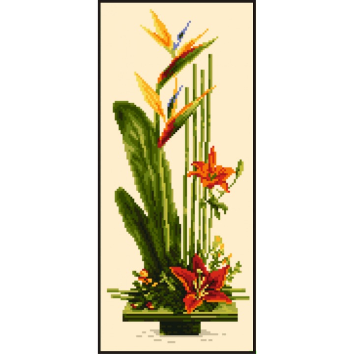 Strelitzia si crini - kit goblen cu diagrama alb-negru