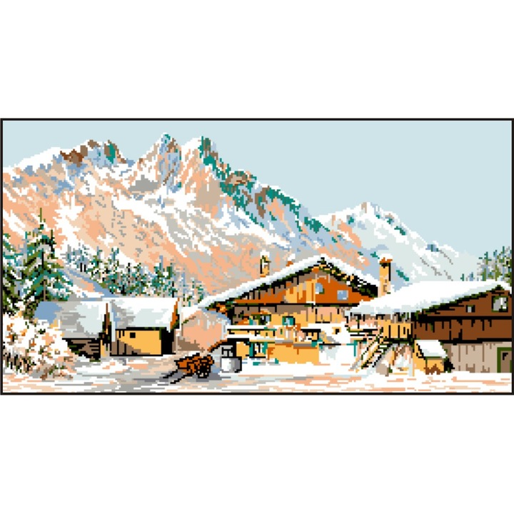 Iarna in munti - kit goblen cu diagrama color