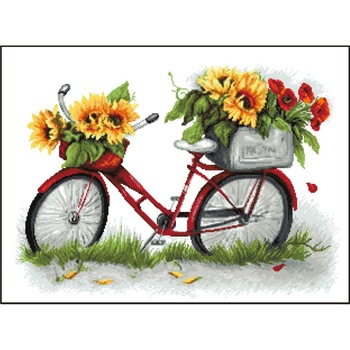 Bicicleta cu petale de soare - kit goblen cu diagrama alb-negru Bicicleta cu petale de soare - kit goblen cu diagrama alb-negru