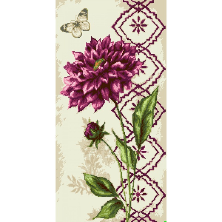 Floare de dalie mov - kit goblen cu diagrama color