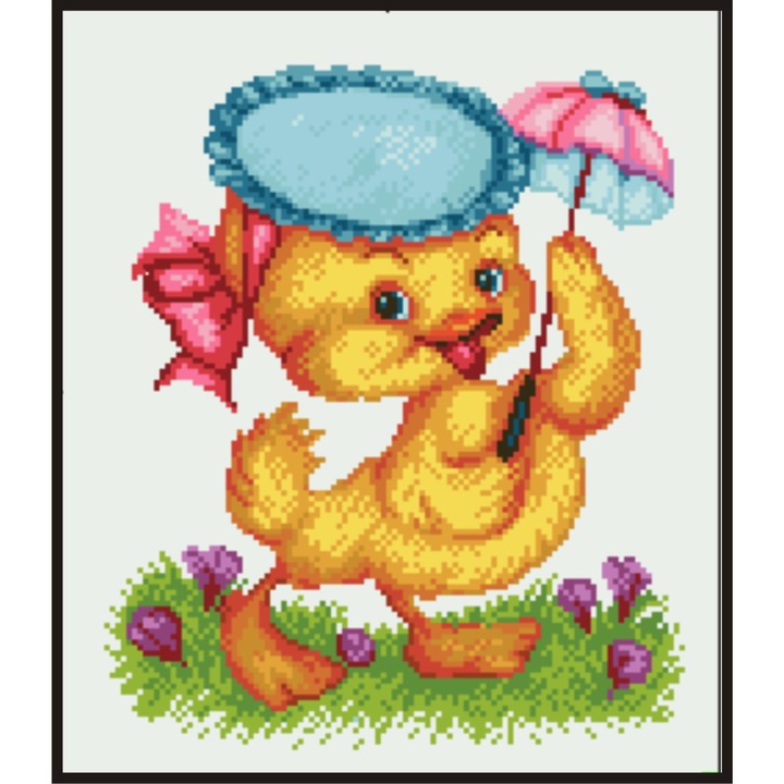 Ratusca cu umbrela - kit goblen cu diagrama alb-negru