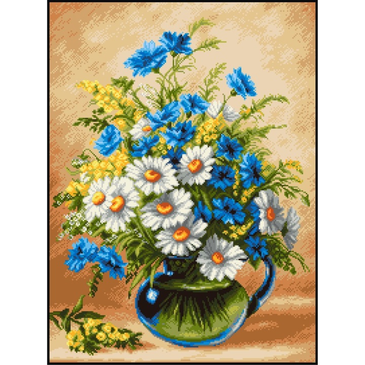 Romanta albastra - kit goblen cu diagrama alb-negru