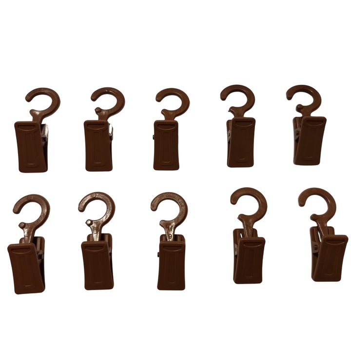 Set Carlige cu clema /Agatatoare /Clipsuri /Clesti pentru inele de lemn Nuc/Stejar, 20 bucati cu prindere rapida/usoara a perdelei sau draperiei