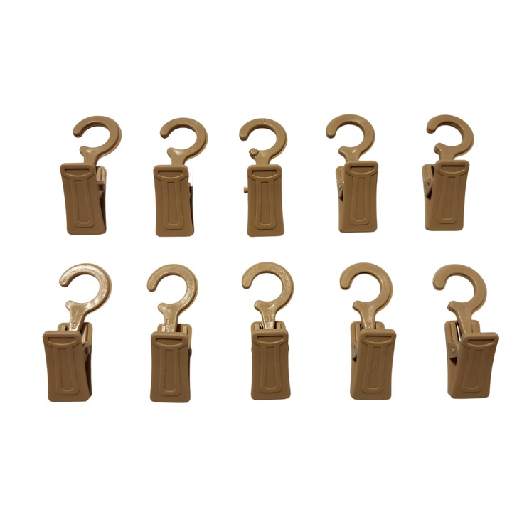 Set Carlige cu clema /Agatatoare /Clipsuri /Clesti pentru inele de lemn Natur, 20 bucati cu prindere rapida/usoara a perdelei sau draperiei