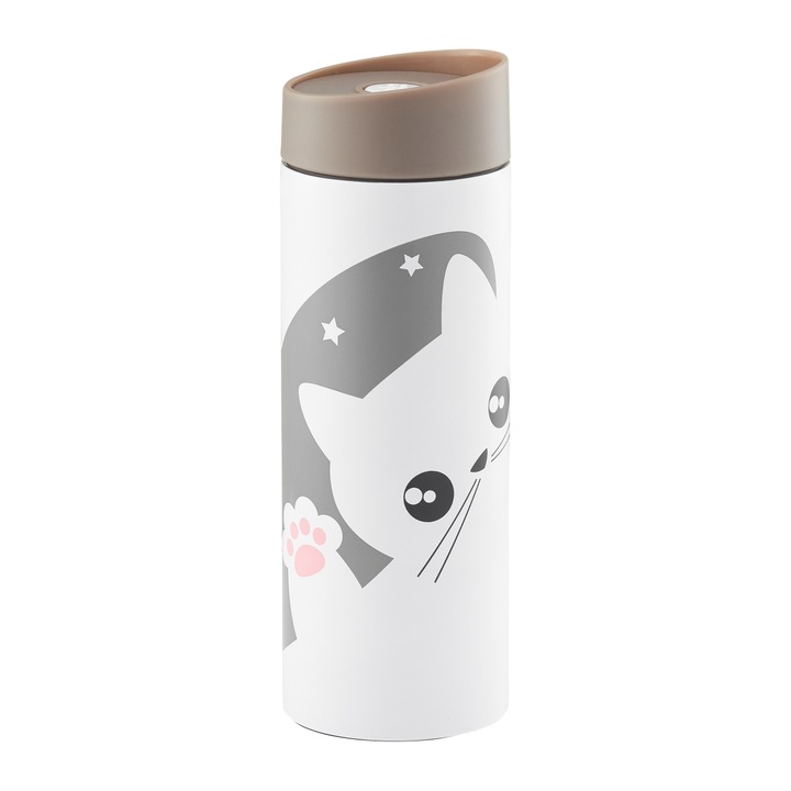 Cana termos AMBITION Kitty, 340ml, inox, gri inchis, model pisica