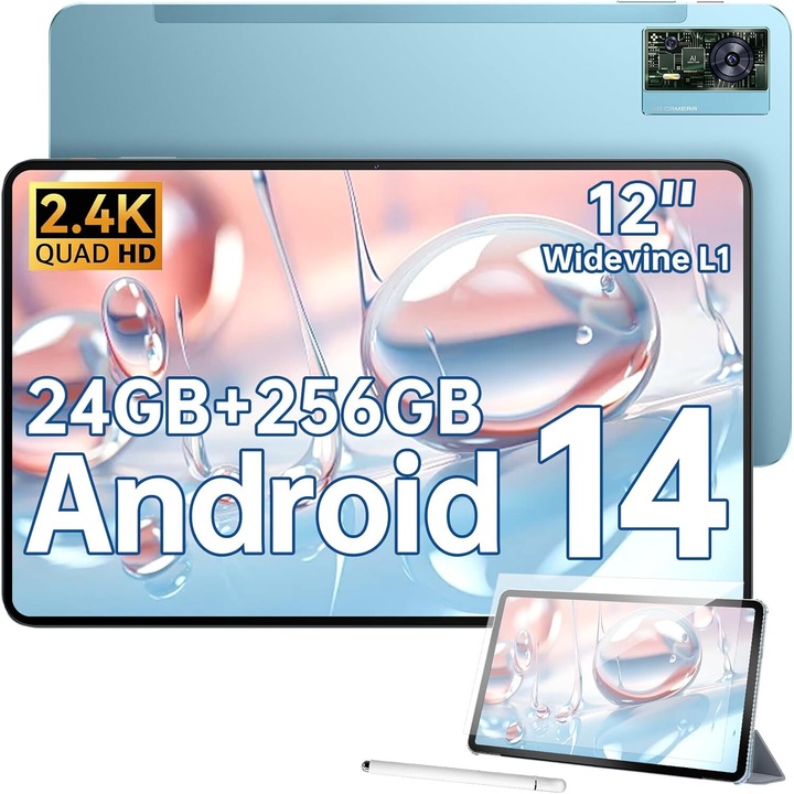 Таблет OUKITEL OT5S, Android 14, 24GB RAM + 256GB ROM, 12" HD 2.4K екран, 8250 mAh батерия, Вграден български език, син
