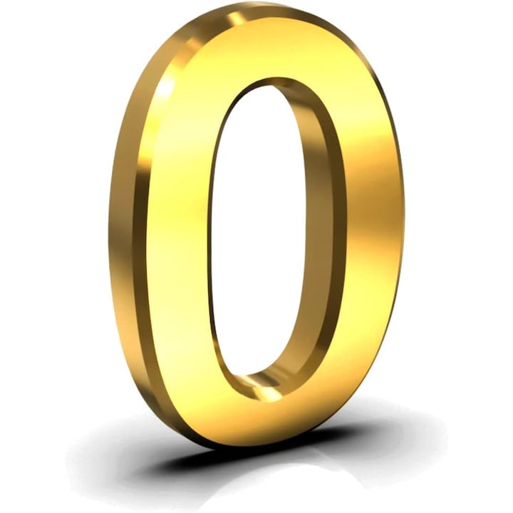 Numar 0 Gold autoadeziv pentru casa, Efect 3D, Numere de usa, cutie postala, apartament, hotel, birou, camera, curte, cafenea, Auriu