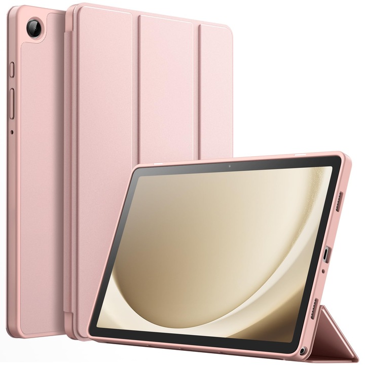 Калъф за Samsung Galaxy Tab A9 A9 Plus 11 инча 2023 Мек TPU с тройна стойка Auto Sleep Wake Rose Gold