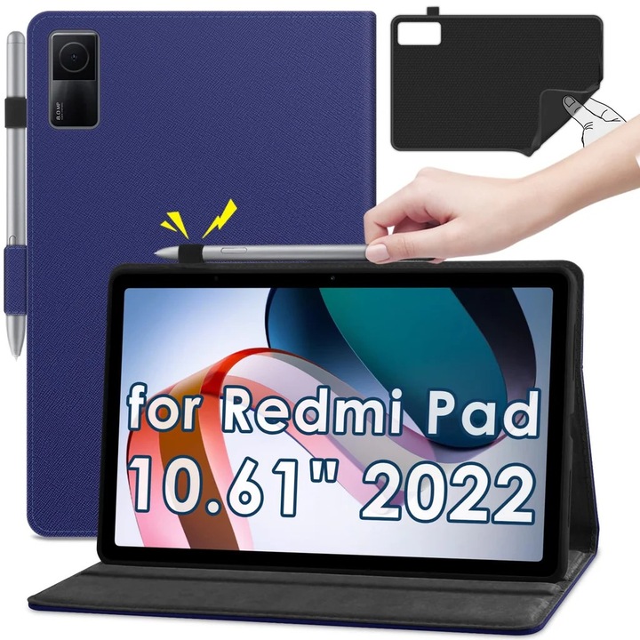 Husa KATUMO compatibila cu Xiaomi Redmi Pad 10.61 Inch 2022, suport pentru S Pen, interior din catifea moale si piele premium PU, ultra-subtire, culoare Albastru
