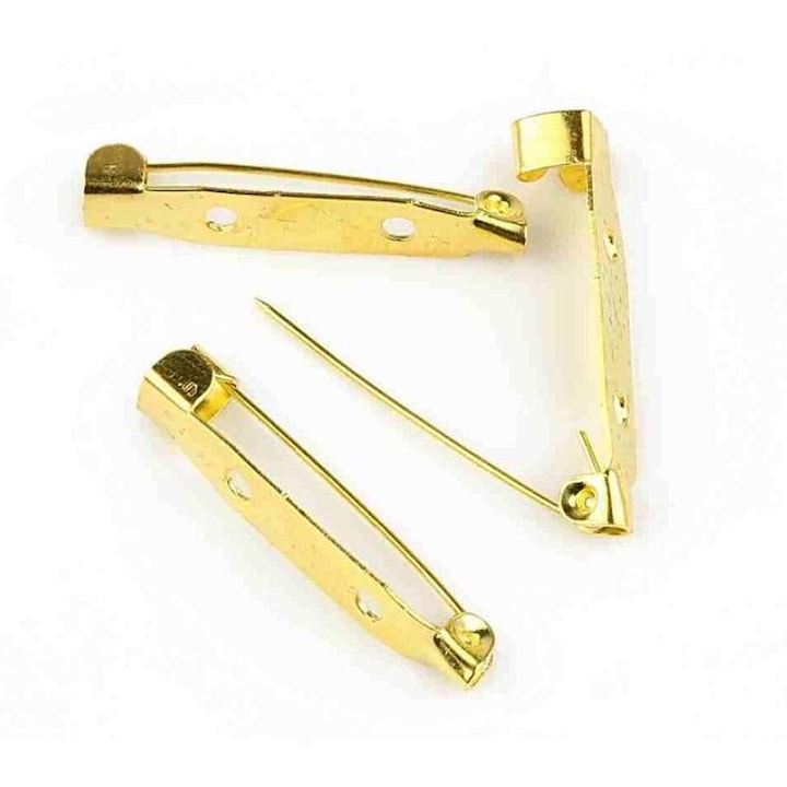 Set ace brosa drepte, cu doua gauri, 2,5 cm, auriu, 100 buc