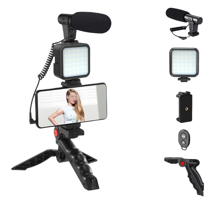 Trepied foto, 36pcs LED margele de lumina, 120 ° de reglare, pentru calatorii in aer liber / telefon mobil live broadcast / inregistrare interviu / conferinta discurs, cu baterie, negru