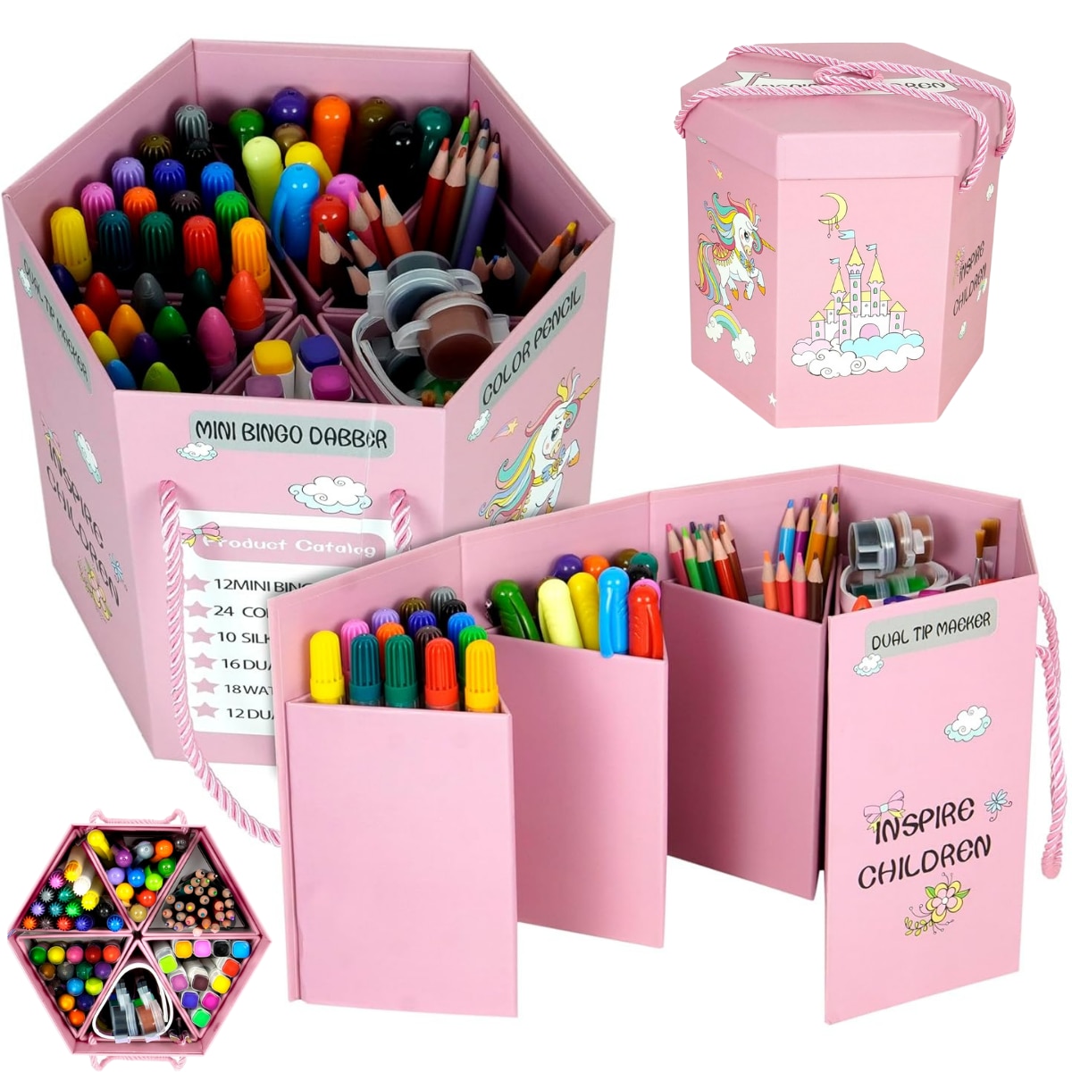 Set Creativ cu 93 de creioane colorate, carioci, markere, creta ...