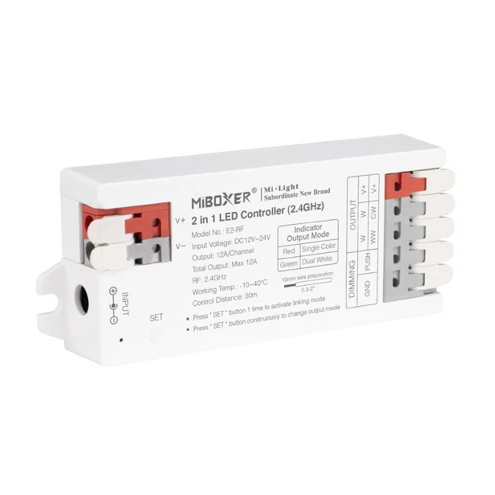 Vezérlő Dimmer Led RF 2,4 GHz, monokróm/kettős, 12-24VDC MiBoxer E2-RF