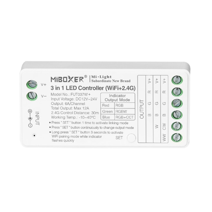 Controller Dimmer Led RGB/RGBW/RGB+CCT, WiFi+RF 2.4Ghz, 12-24VDC MiBoxer FUT037W+