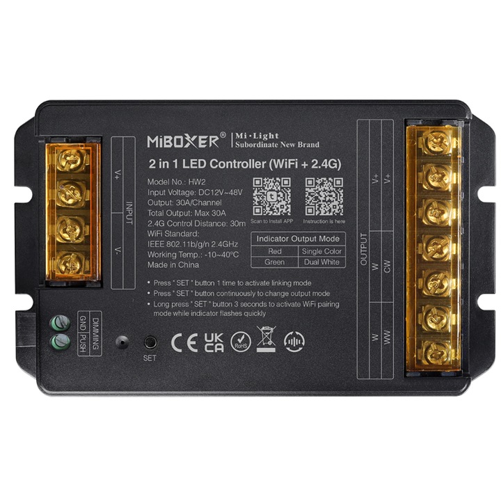 MiBoxer HW2 kontroller Dimmer Led, Tuya, WiFi+2.4G, 12-48VDC