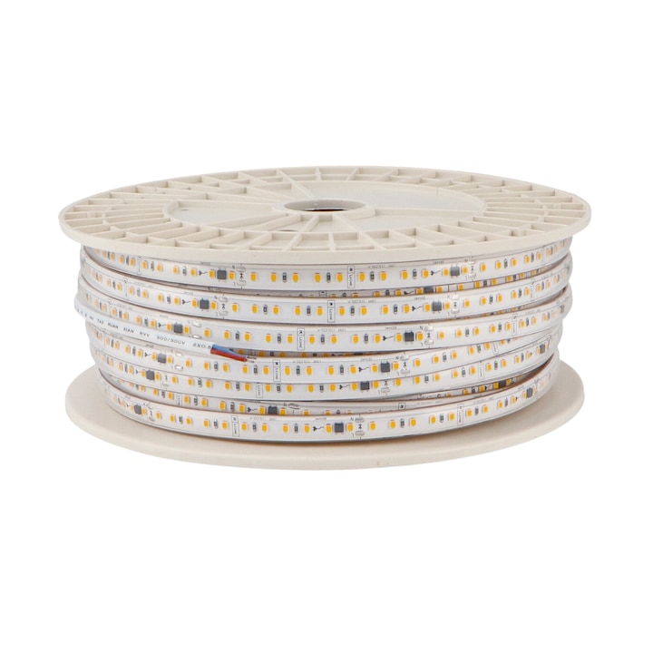 Banda LED 220V Ledme, SMD2835 Bergamo, Impermeabila, IP65, 17W/m, 2700K, 50 metri