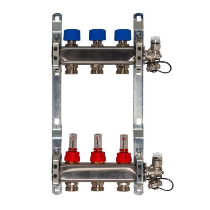 Distribuitor-Colector inox Heko cu debitmetre, 1”x3/4”, 2cai