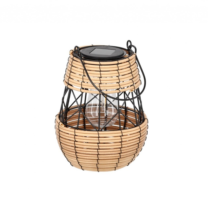 Felinar solar Ramiz, - negru-bej - 23 cm - alimentat cu energie solara