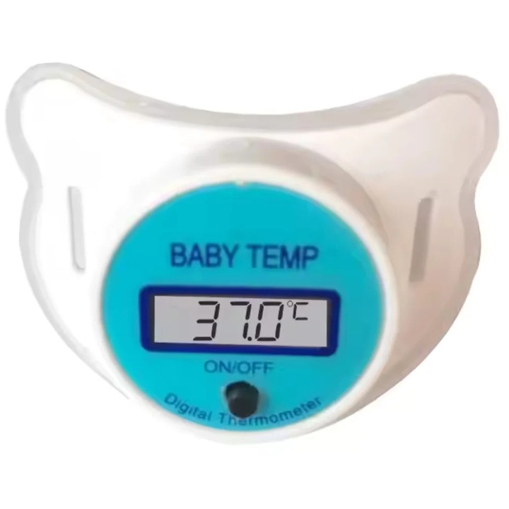 Termometru Suzeta Electronic pentru Bebelusi, Masurare Temperatura Orala cu Alarma de Febra si Functie de Memorie