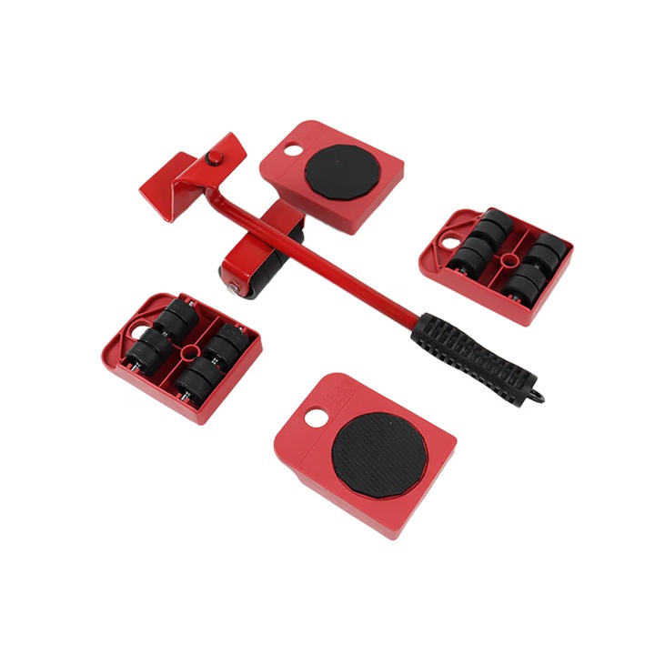 Set transportat si ridicat mobila, cu role pentru ridicat si mutat obiecte grele, maxim 150 kg, Rosu