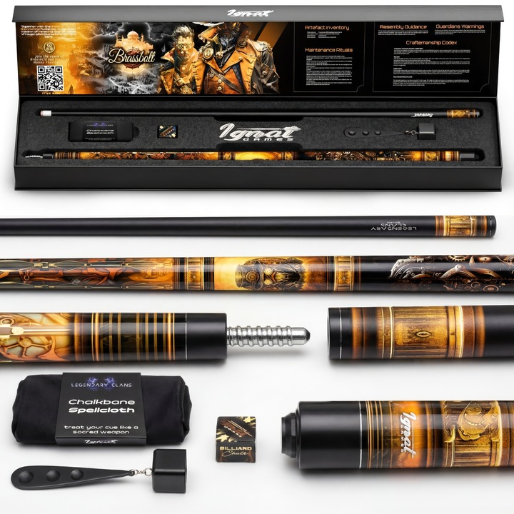 Tac pentru Biliard din 2 Piese, din Artar Canadian, Lungime 148 cm, Varf 12.5 mm, 20 oz, cu Cutie Premium si Accesorii pentru Intretinut Tacul, Brassbolt