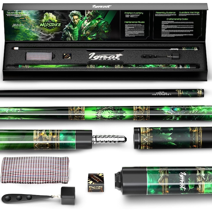 Tac pentru Biliard din 2 Piese, din Artar Canadian, Lungime 148 cm, Varf 12.5 mm, 21 oz, cu Cutie Premium si Accesorii pentru Intretinut Tacul, Wildstrike