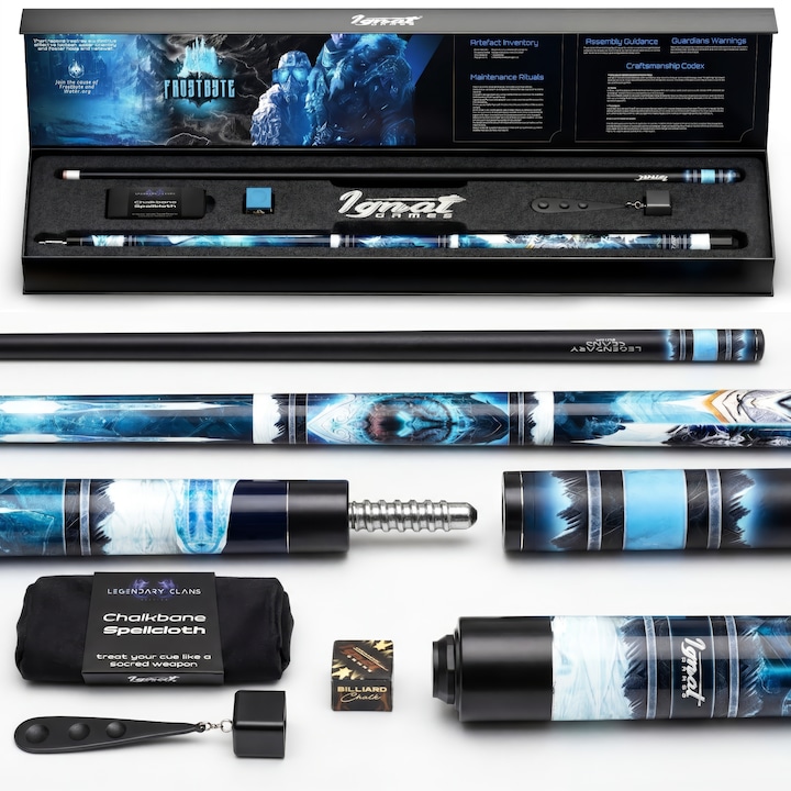 Tac pentru Biliard din 2 Piese, din Artar Canadian, Lungime 148 cm, Varf 12.5 mm, 20 oz, cu Cutie Premium si Accesorii pentru Intretinut Tacul, Frostbyte