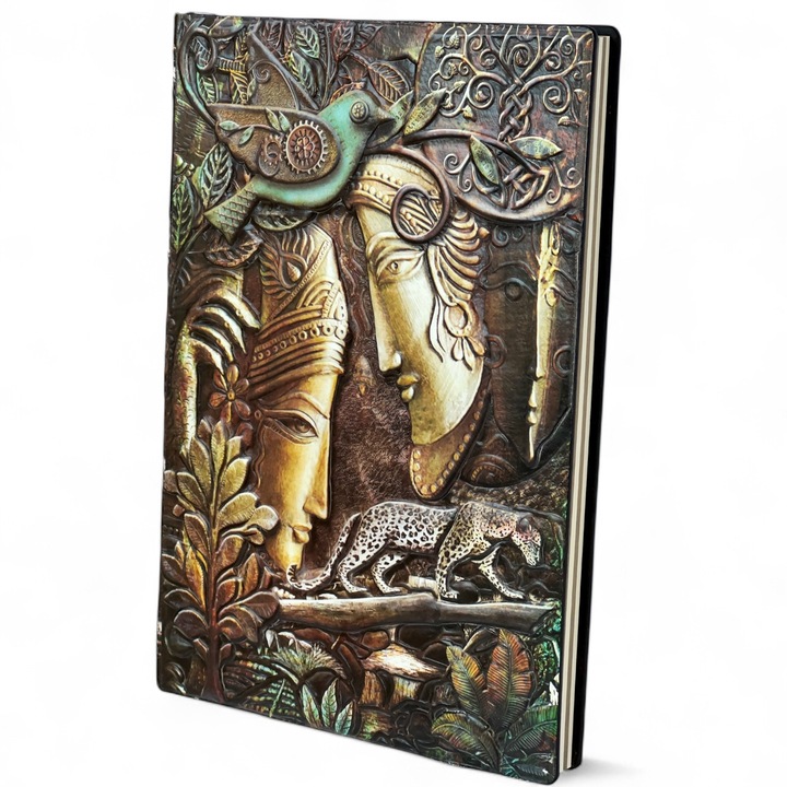 Agenda Bliss, Piele Ecologica, Format A5, Coperta 3D, Lucrat Manual, 200 Pagini Vintage, Liniate, Cusatura, Jurnal, Multicolor