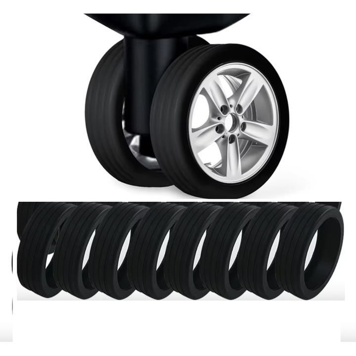 Set 8 buc Husa de protectie din silicon pentru roata, pentru mobilier, valize, negru