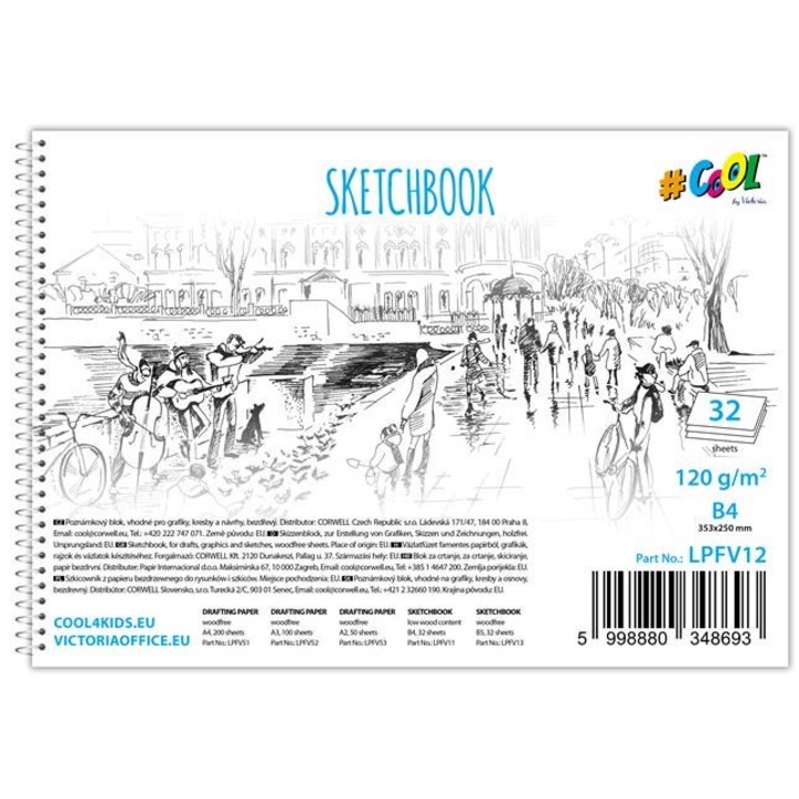 Caiet de schite in spirala B/4, fara lemn, 32 pagini, 120g/m2, Cool by Victoria