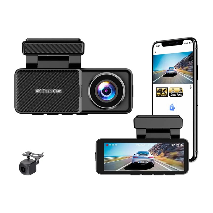 Camera auto 4K cu ecran LCD + camera spate 1080P DVR WIFI, GPS, Vizionare nocturna, Senzor SGC4663