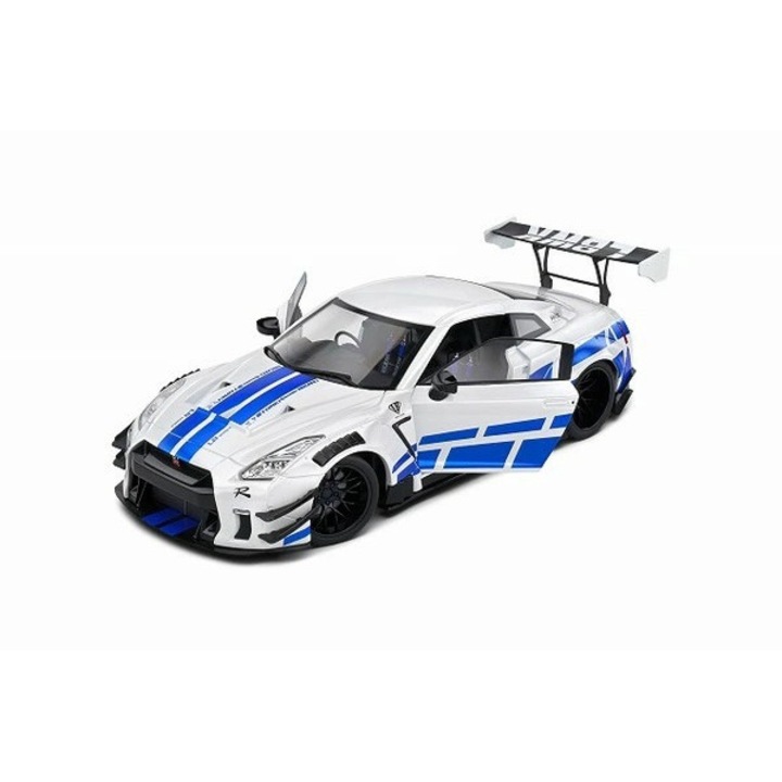 Macheta Nissan GT-R R35 LBWK Body Kit Type 2.0 fehér/kék - 1/18 Solido