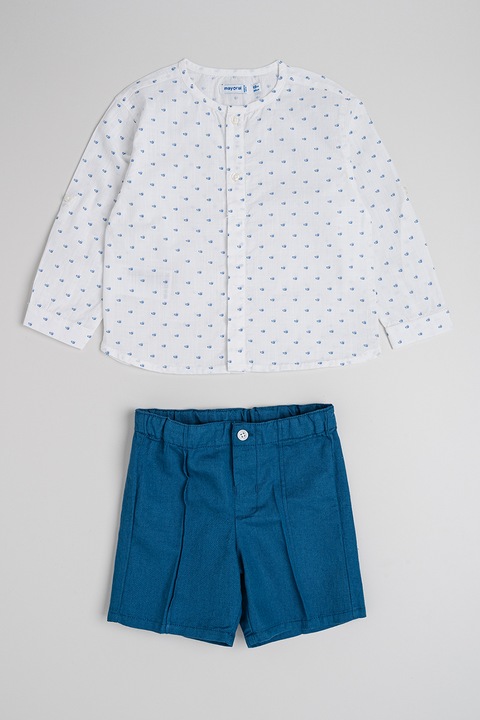 Mayoral, Set de pantaloni scurti si camasa de bumbac cu dungi - 2 piese, Albastru inchis/Alb optic