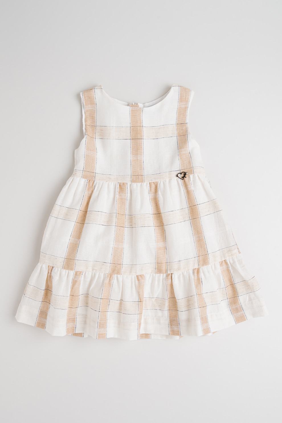 Mayoral, Rochie in carouri, din amestec de in si bumbac, Alb fildes, Maro nisip, 116 CM