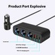 Modulator FM Bluetooth 5.0, Adaptor priza auto multiplicator 120W, Timebox,, Incarcator auto, incarcator auto, bricheta, unu-la-trei cu interfata QC3.0+dual USB+PD de incarcare rapida 12V24, Negru
