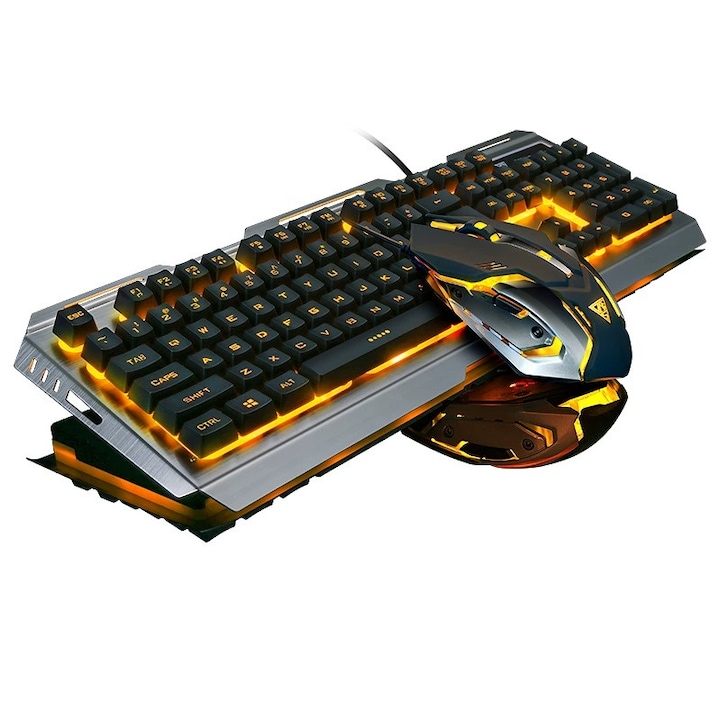 Комплект жични клавиатури за игри Metal Iron Plate V1，механично усещане, комплект клавиатура за компютър за игри，За PC/Mac геймъри, Машинописка, Пътуване, Лесна за носене в командировка