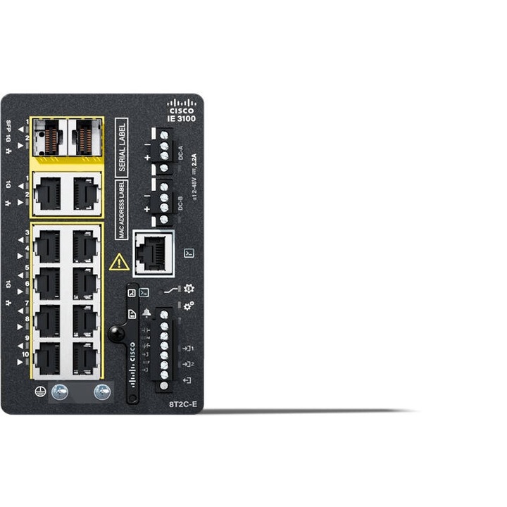 Cisco IE3100 kapcsoló, 8GE réz, 2GE kombinált/fix rendszer, Network Essentials, fekete