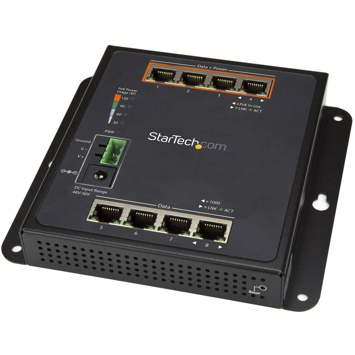 Switch StarTech Ethernet 8-PORT/4X RJ45/4X POE+/2GBIT/S Negru