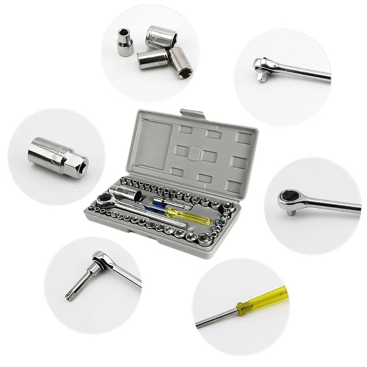 Trusa Chei Tubulare Profesionala cu Accesorii - 40 Piese, Servieta Plastic, Impact Vision®