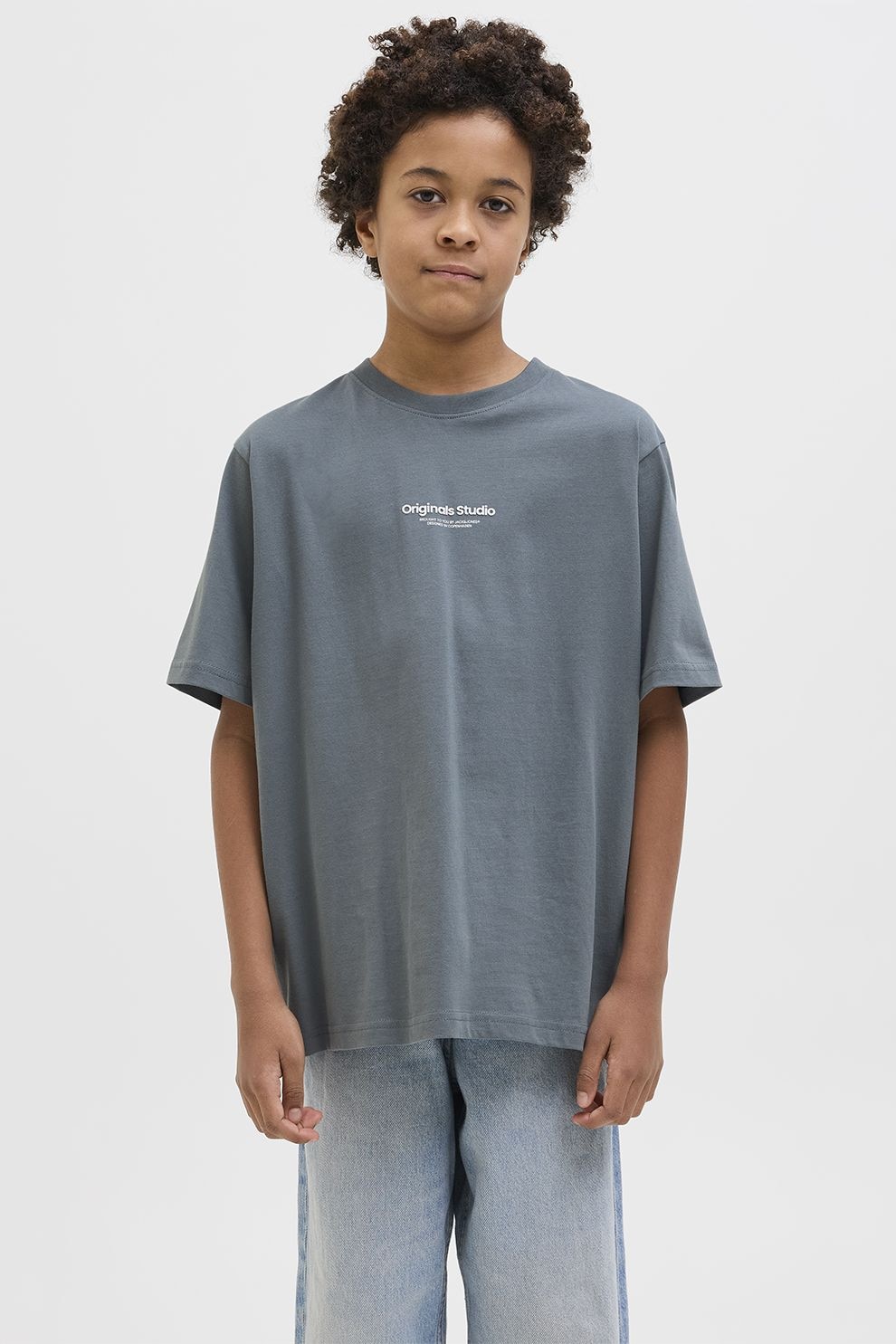 Jack & Jones, Tricou lejer cu text, Gri cenusiu, 164 CM