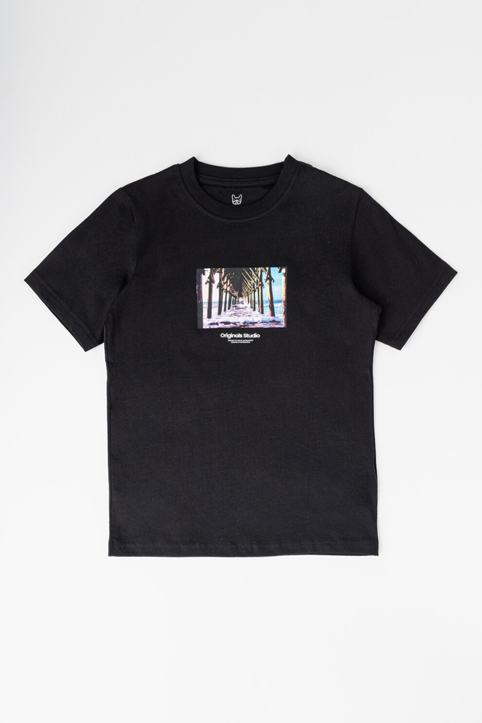 Jack & Jones, Tricou de bumbac cu model grafic, Alb, Negru, Albastru, 164 CM