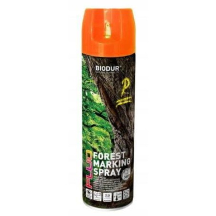 Spray Vopsea, Biodur, Utilizat Pentru Metal, 500 ml, Uz GeneRAL, Vopsea, Forest Marking Supapa Speciala cu Autocuratare "360", Folosita de Profesionisti, Colaborare cu Profesionistii Din Silvicultura, Portocaliu