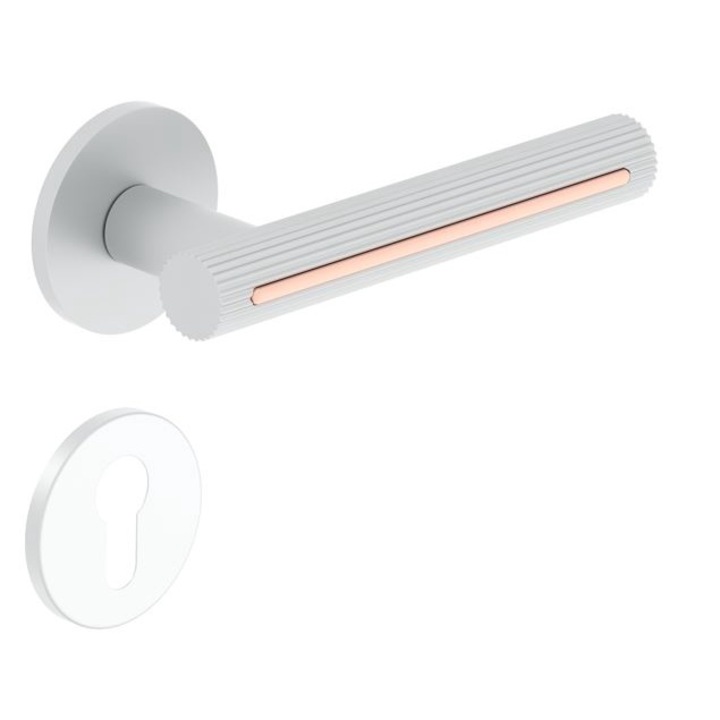 Maner usa model MODERNO alb cu cupru mat rozeta yala